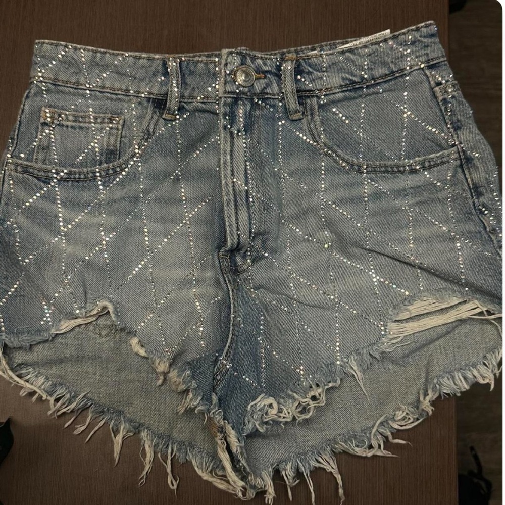 Zara Blue Jean Shorts with Rhinestone Details